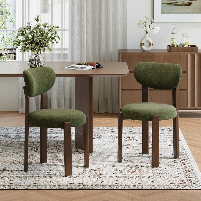 48 cm H Upholstered Fabric Dining Chair, Green, Walnut