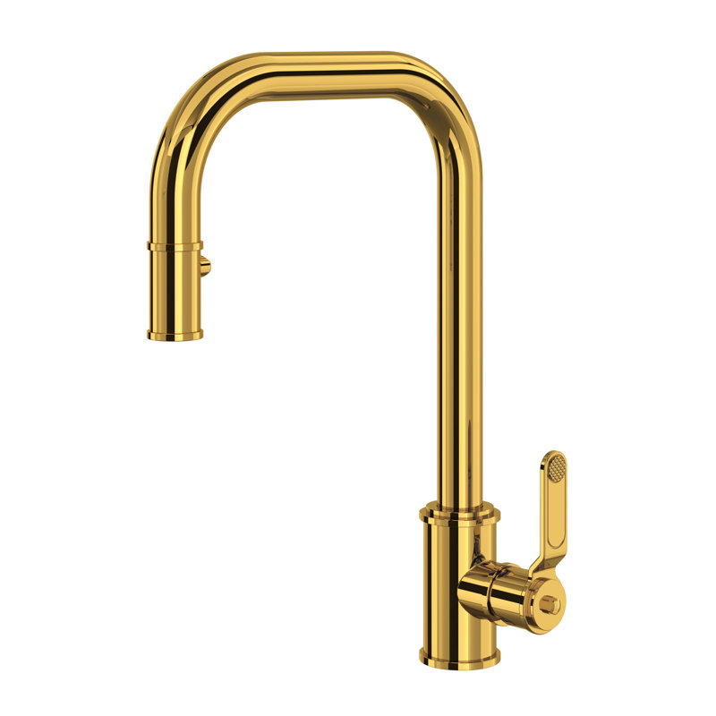 Armstrong Pull-Down Kitchen Faucet With U-Spout, Unlacquered Brass