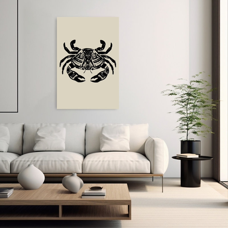 Black Tribal Crab Geometric Crab Ocean Beach Wall Art Print 1 Piece Wrapped Canvas Wall Art, 152.4cm H x 101.6cm W