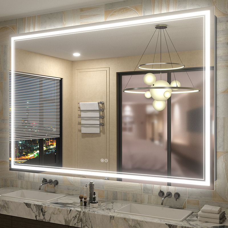 Aevar Super Bright 192 LEDs/m Front LED Lighted Anti-Fog Tempered Glass Bathroom/Vanity Mirror with ETL & 3-Year Warranty