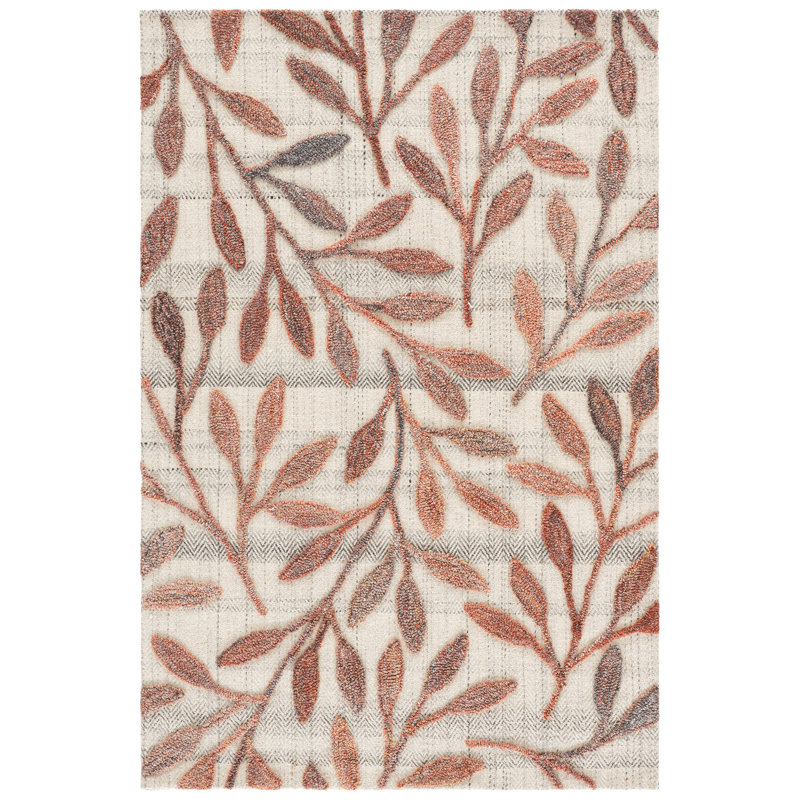 Floral Hand Tufted Rust Area Rug, Rectangle 4' x 6'