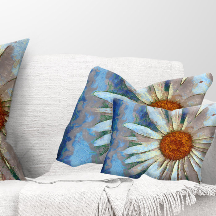 Coussin décoratif imprimé à la main fleur de camomille blanche, Rectangle, 12 po x 20 po
