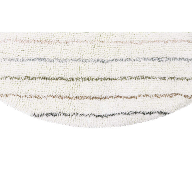 Woolable Kids Wool Striped Area Rug in White/Gray, Round 4'