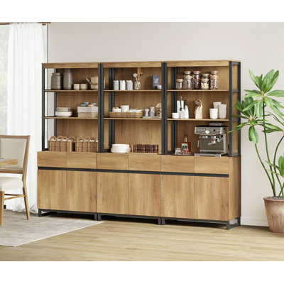 Buffet moderne de 72 po avec base en métal et tablettes réglables, armoire de rangement multifonctionnelle avec rangement et tablettes ouvertes pour la salle à manger ou la cuisine