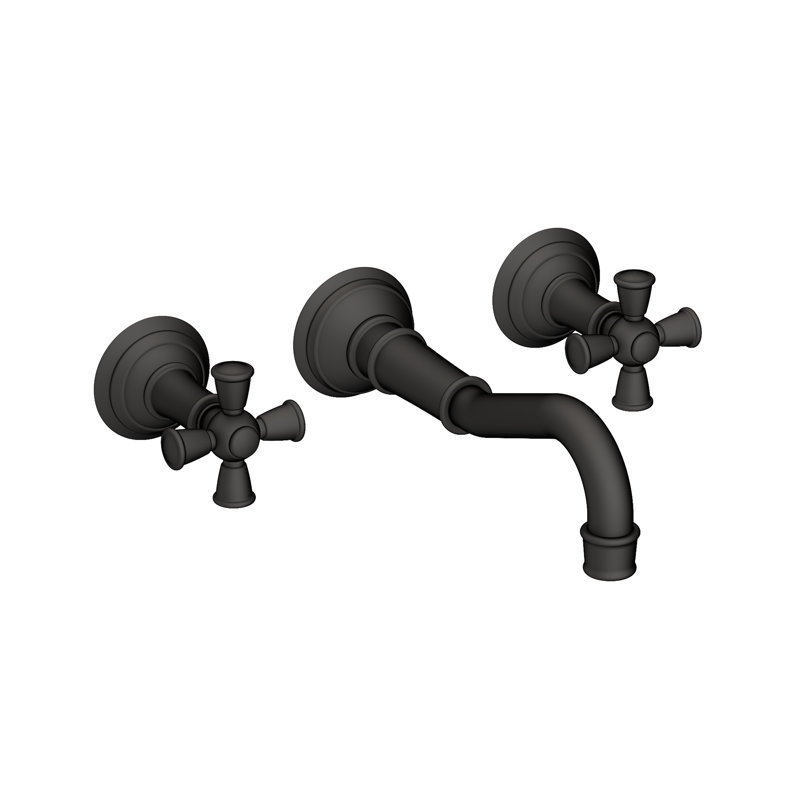 Jacobean Wall Mount Bathroom Faucet, Flat Black