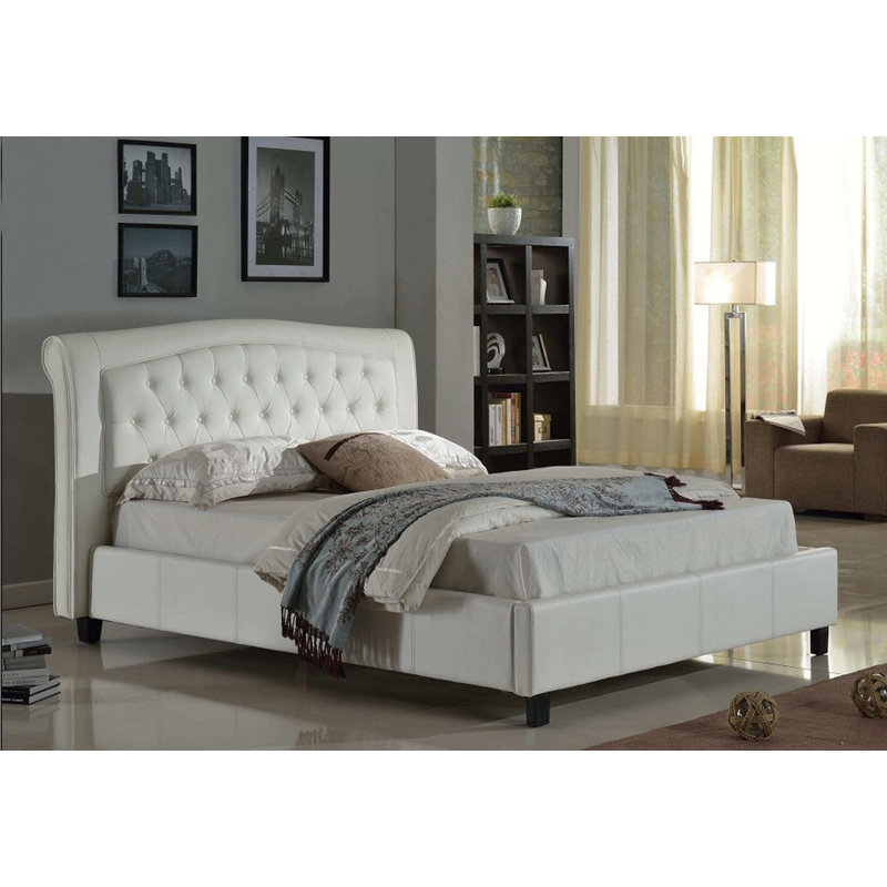 Lit-bateau en faux cuir rembourré Baughman, Très grand, Blanc