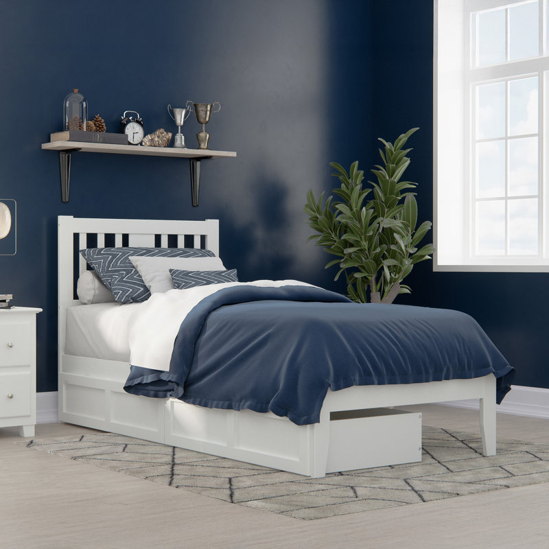 Zosia Solid Wood Slat Storage Bed, White, Extra-Long Twin