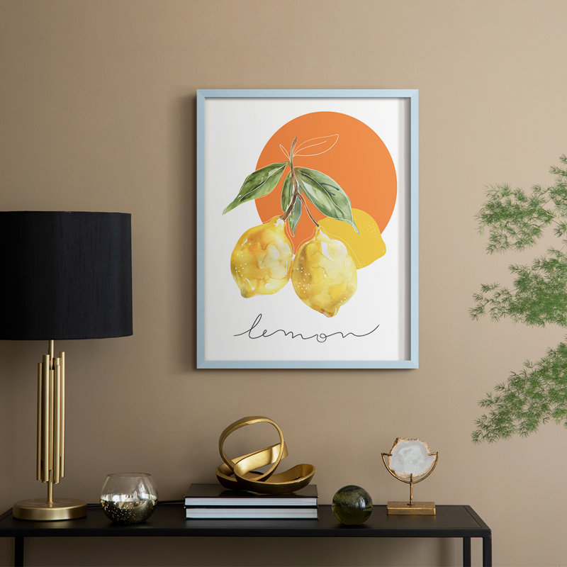 Reproduction encadrée citron - bois massif, H 30 po x l 24 po, Bleu