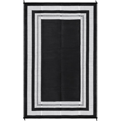 Outdoor Waterproof Reversible Plastic Straw Rug - Modern Patio Area Carpet - Durable, Washable Mat for Backyard, Deck, Porch, Balcony, RV, Camping, Picnic, Beach - Black and White