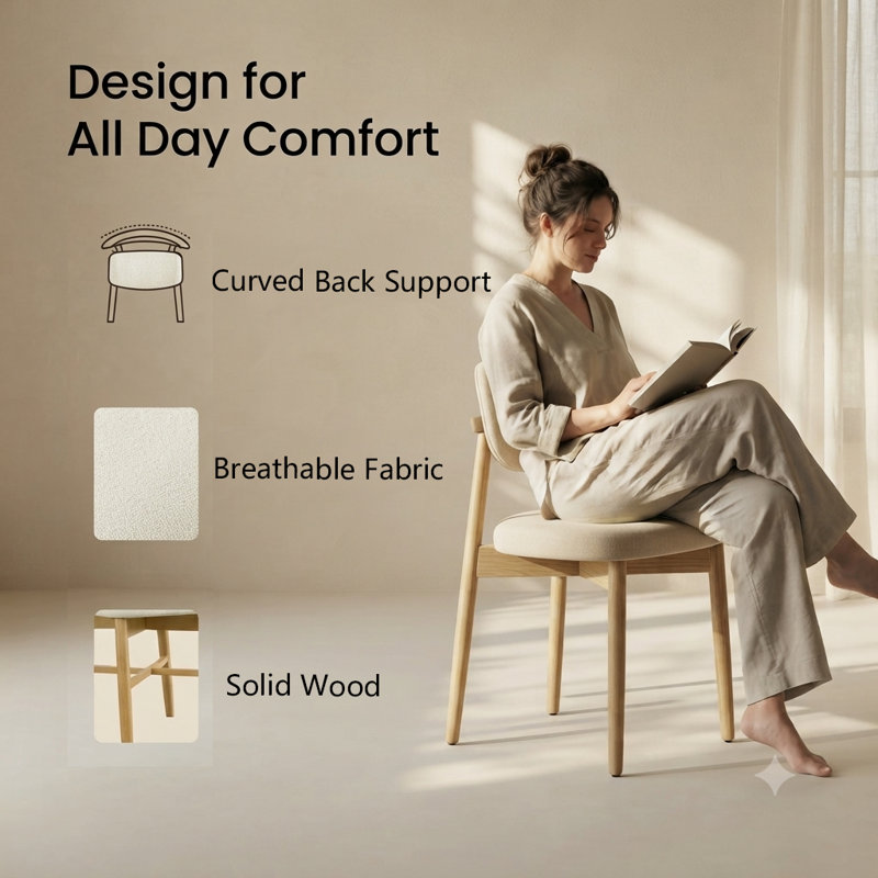 Modern Wood Frame Upholstered Dining Chair, Oak