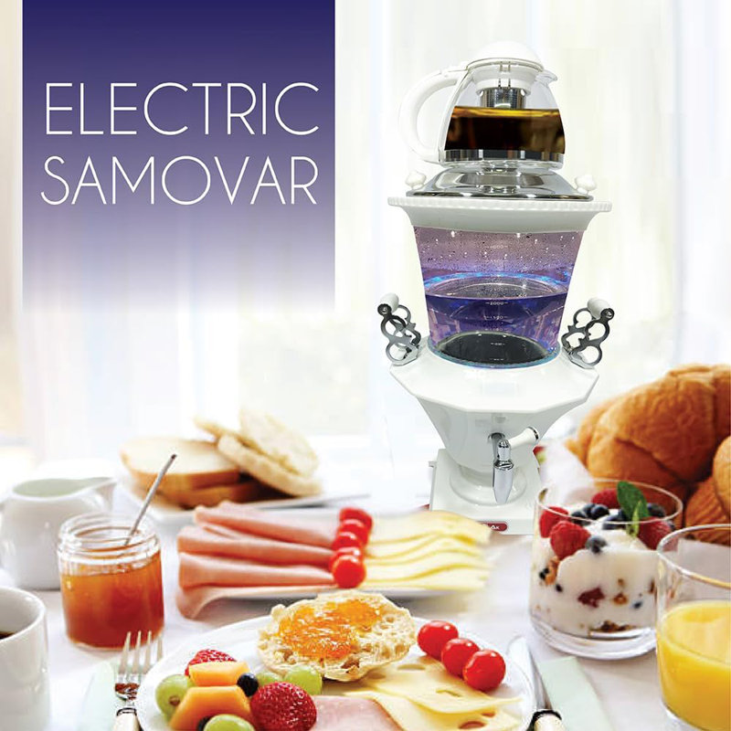White Electric Glass Samovar with LED Temperature Display