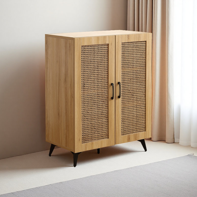 Rattan Storage Cabinet Double-Door Shoe Cabinet With Large Storage Space And Durable Structure 29.5Inch