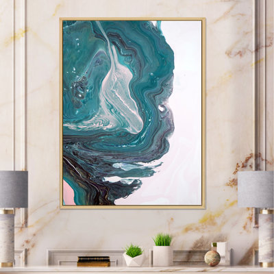 Liquide, turquoise, bleu et marbre blanc Art I - peinture sur toile