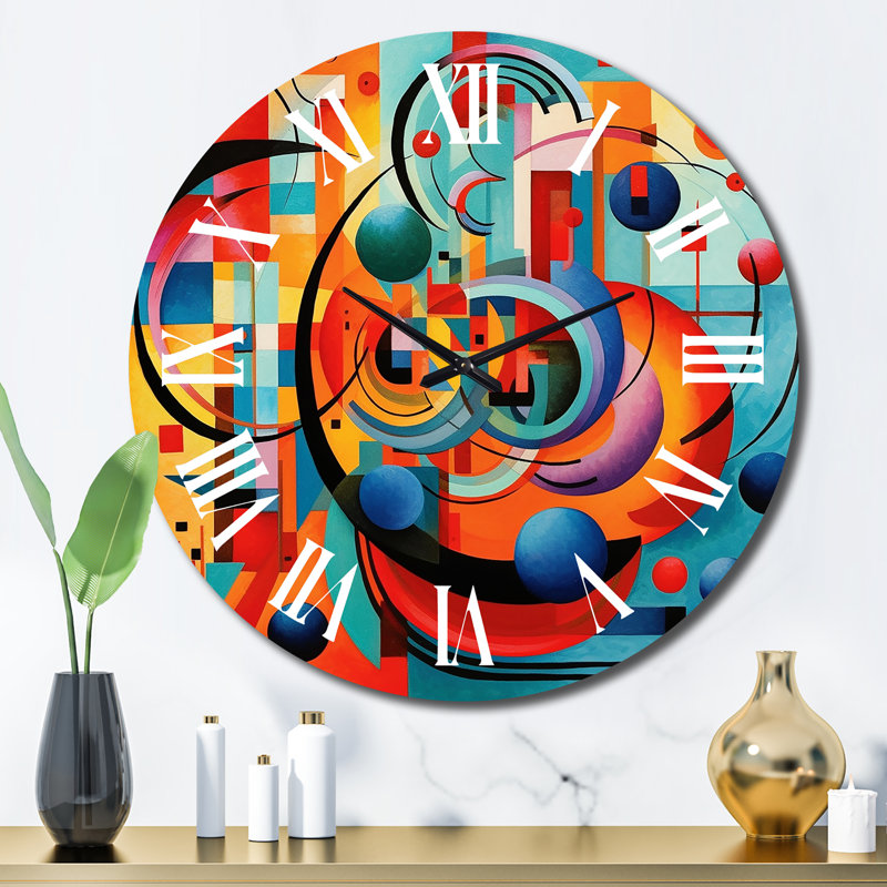 Horloge murale orange en métal à géométrie bleue, Grand