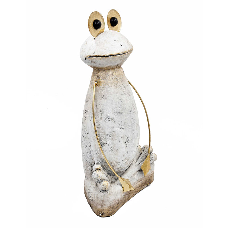 Abstract White Magnesium Frog Figurine with Gold Arms and Eyes
