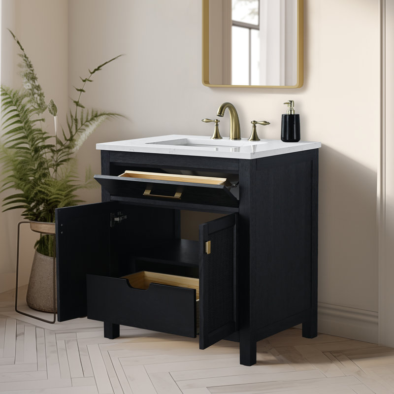Marquist 30" Single Bathroom Vanity With Stone Top, Black