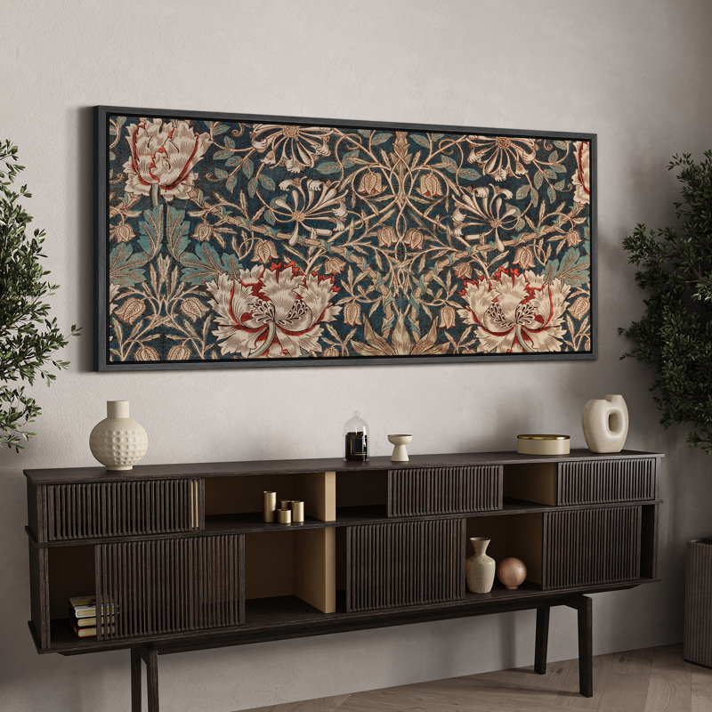 Abstract Botanical "Elegant Victorian Classic Floral Rustic Extra Large Framed Artwork Pictures, 30" H x 60" W, Black