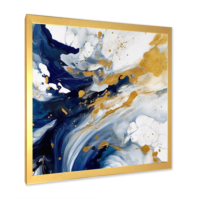 Impression sur toile bleu foncé et or XXII - Fractals, H 24 po x l 24 po x P 1 po, Cadre doré à une seule photo
