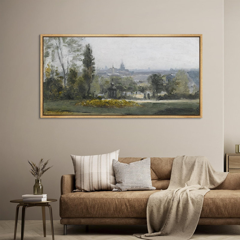 «Old World Charm Vintage Cityscape Park View Antique Retro Fine Art Art», reproduction d'art encadrée décorative, Naturel