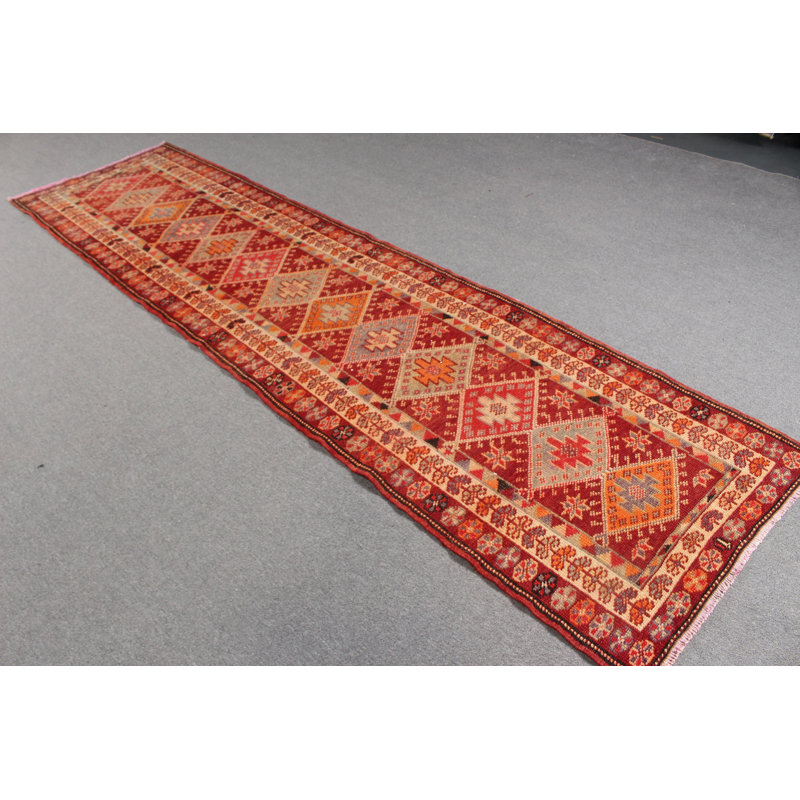 Tapis de couloir antique turc Herki en laine orange pour les escaliers et la décoration intérieure avec un look rétro unique