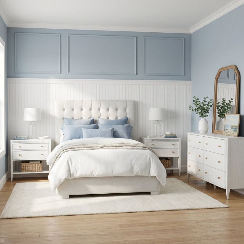 Love Joy Bliss Alabaster 4 Piece Queen Bedroom Set W/Chest, Queen, 4 Pcs: Bed, Dresser, 2 Nightstands