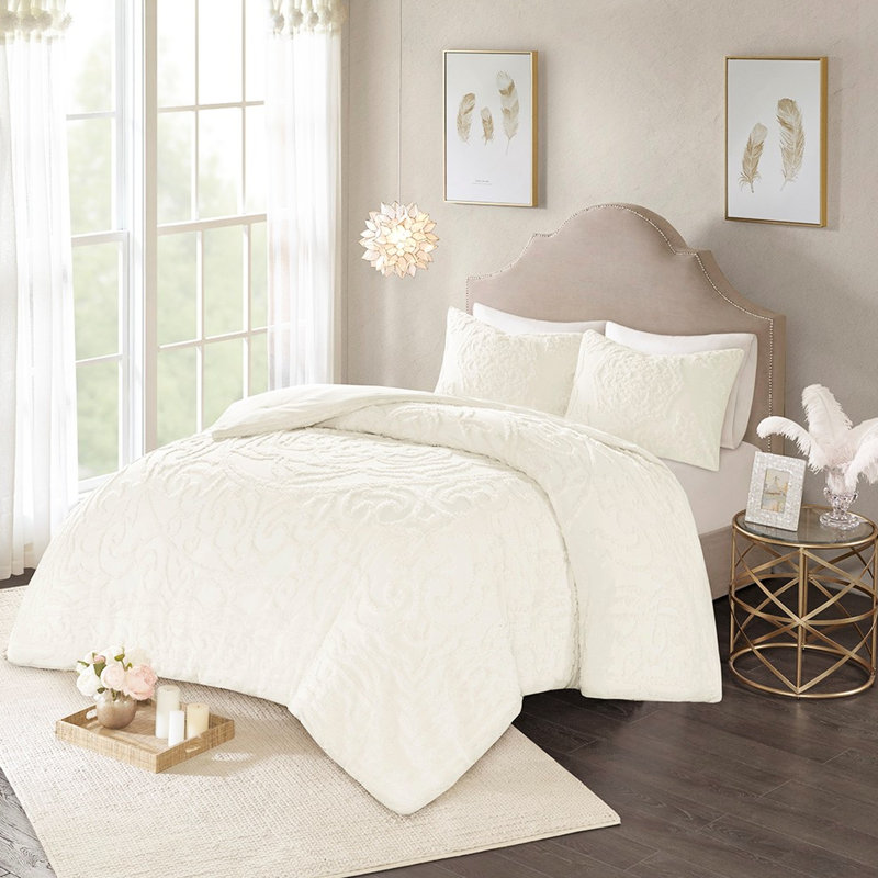 Housse de couette en coton chenille à médaillon très grand / très grand - matériau, texture de literie chic 100% douce, toutes saisons