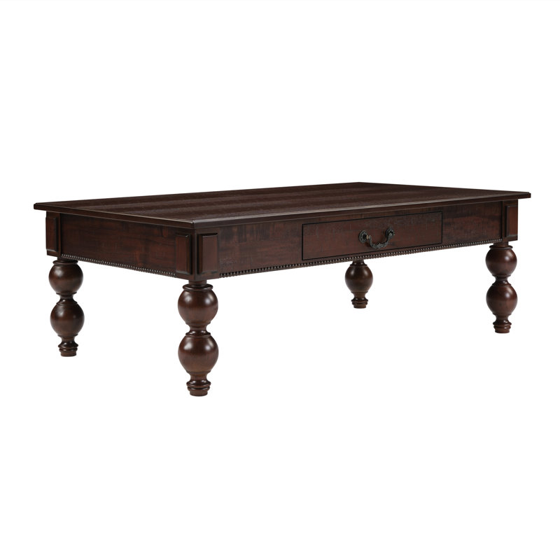 Table basse vintage espresso avec rangement et pieds en forme de gourde (facile à assembler), Espresso