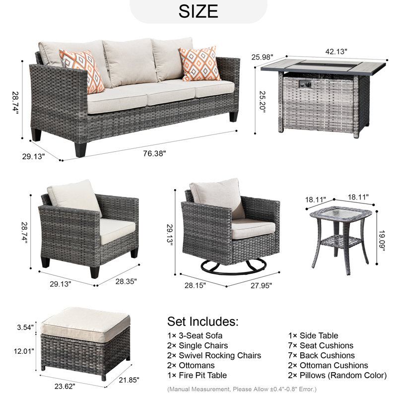 Pequena 8 - Person Patio Conversation Set with Cushions, Beige