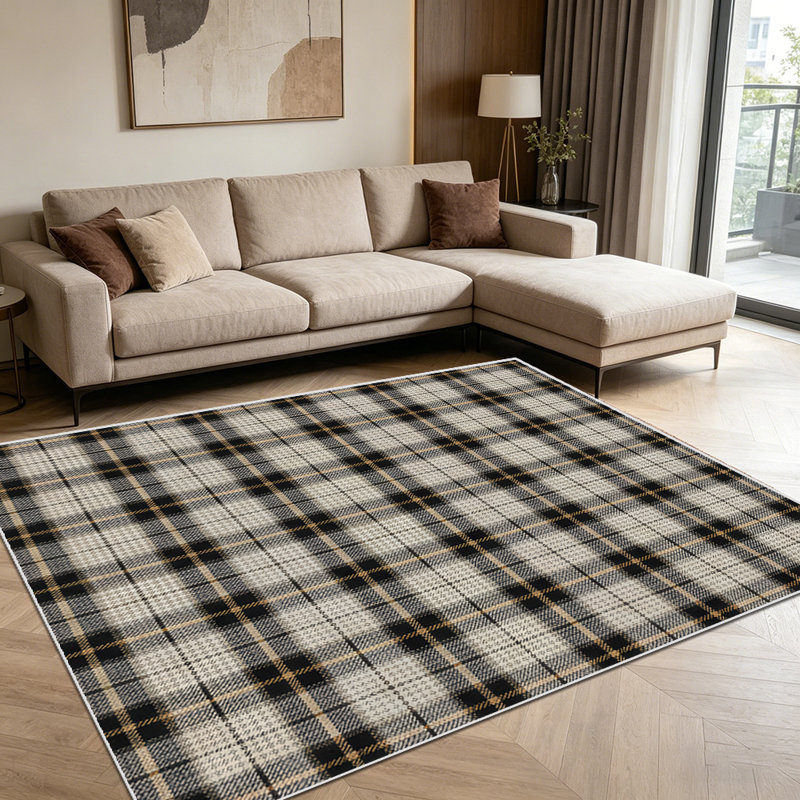 1PC Neutral Vintage Plaid Check area rugs, Soft and Comfortable, easy-to-maintain, machine washable Indoor floor mat, suitable for living room, bedroom, dining area, entryway, backyard patio, laundry room, Home Decor, Outdoor Decor.