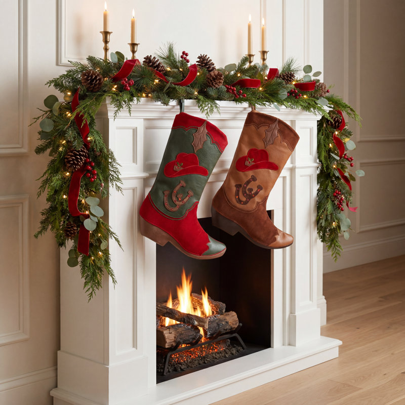 Chaussette de Noël en similicuir et velours côtelé L 18,5 po - 2 pièces