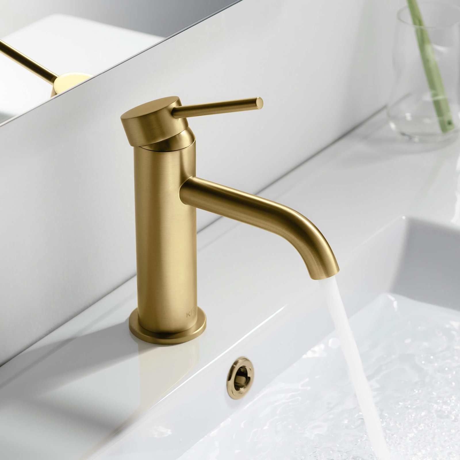 Circular Single-Hole Bathroom Faucet, Drain Assembly Included, Brushed Brass