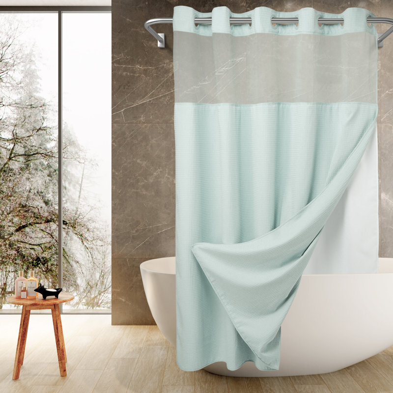 Rideau de douche Ramjani Waffle Weave, H 74 po x l 71 po, Bleu brumeux