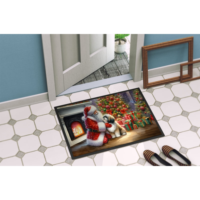 Lhasa Apso and Santa Claus Doormat, 18" W x 27" L