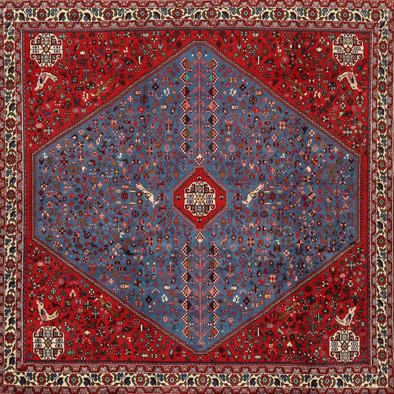 Tapis rouge/bleu traditionnel Tahlia, Carré 4 pi