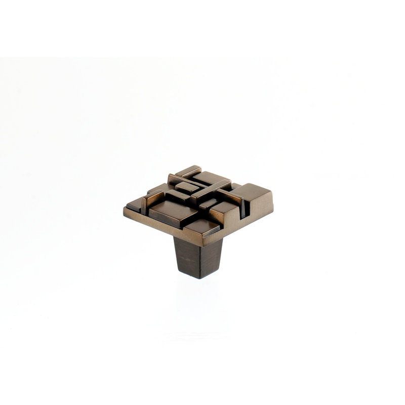 Offset 1 1/2" Length Square Knob, Antique Brass