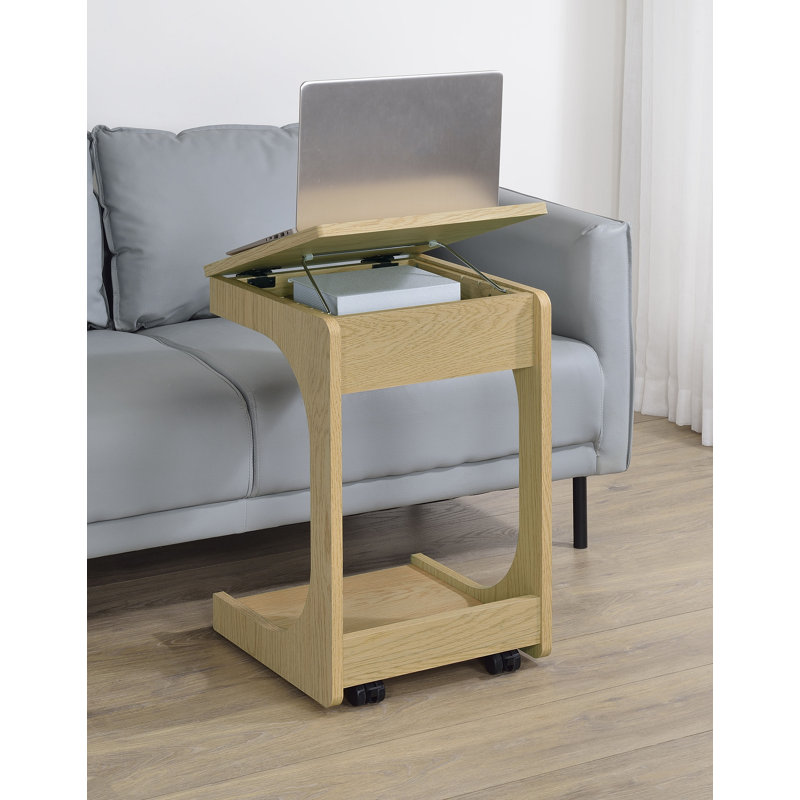 Table d'appoint en forme de C avec roulettes en chêne clair Ralston, Chêne clair