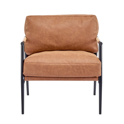 27.56" Modern Accent Chair with Plush Cushions, Minimalist Metal Frame, and Wooden Armrest Design – Perfect for Cozy Living Room, Bedroom, or Office Seating,patio lounge chair，Patio lounge sofa