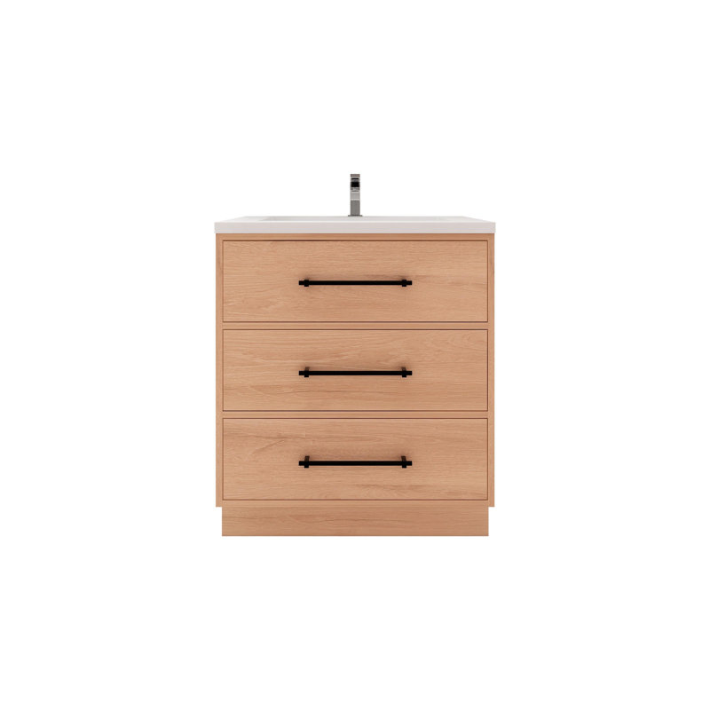 Victoria 29.5'' Red Oak Freestanding Bathroom Vanity with Acrylic Top