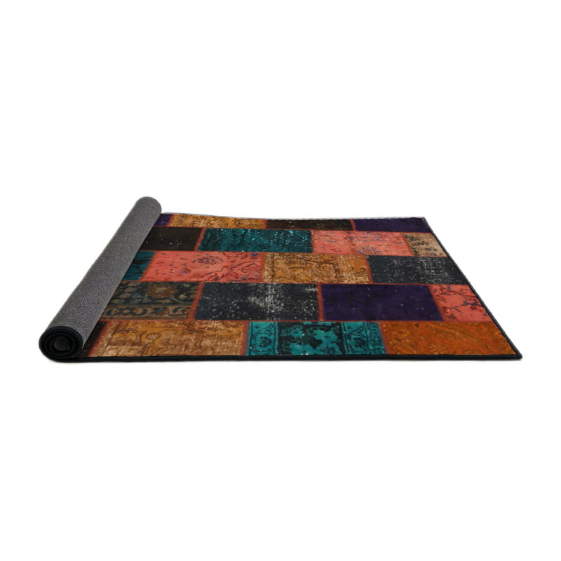 Tapis patchwork rouge / noir / brun, Rond 6 pi
