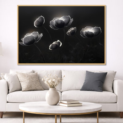 Art mural floral noir, toile éclipse de lune, lune éclipsée de fleurs noires