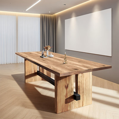 Solid wood rectangular conference table by Millwood Pines