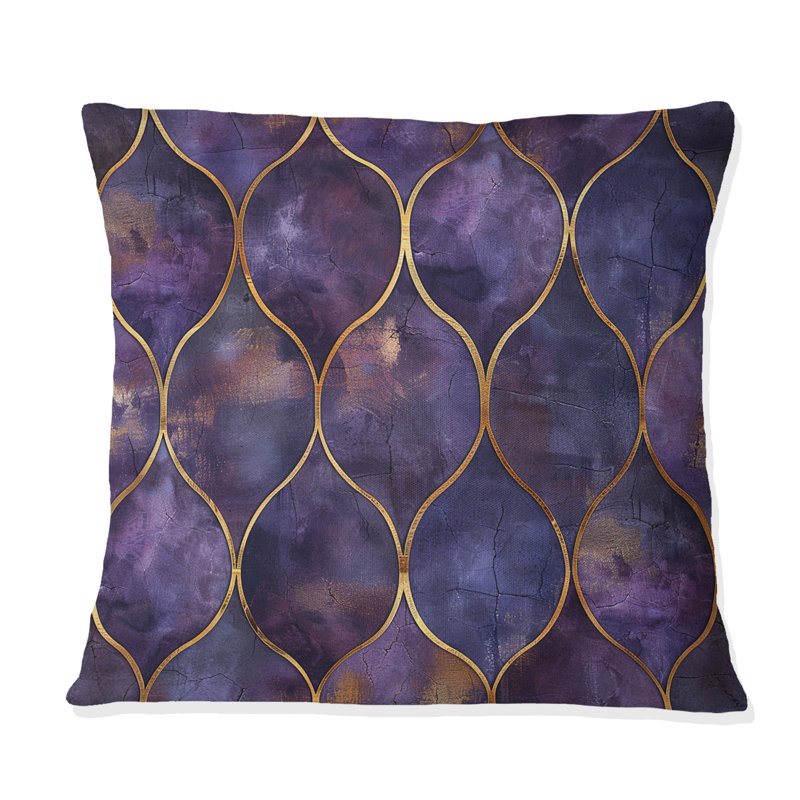 Glam Trellis - Glam Throw Pillow, Purple/Gold, 16"H x16"H