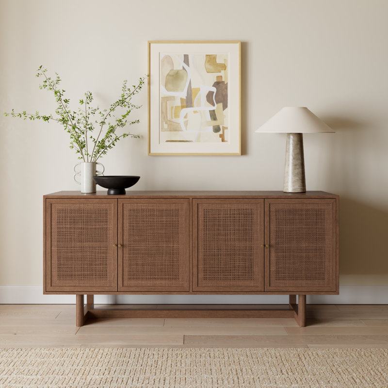 Cinna 72.0L X 18.0W X 31.0H Solid Wood W/Cane Sideboard, Medium Brown