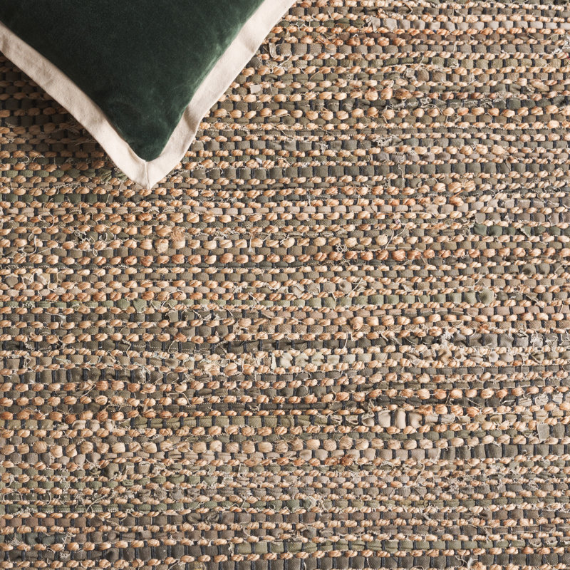 Cape Cod 153 Hand Woven Denim/Jute/Cotton Rug in Green/Beige, Rectangle 5' x 8'