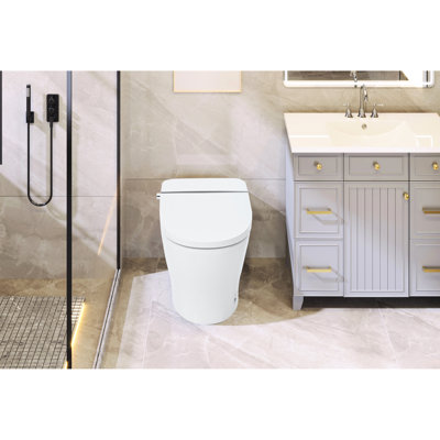 Toilette compacte à double chasse avec baguette autonettoyante, chasse au capteur de pied, nuit blanche, commande à bouton, lavage à l'eau froide, fermeture en douceur forte, immaculée intelligente 1 / 1,28,