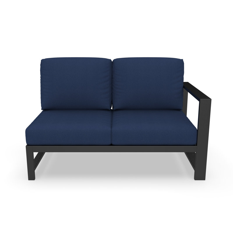 Oltjana Right Arm Outdoor Loveseat With Sunbrella Cushions, Right Hand Facing, Canvas Navy