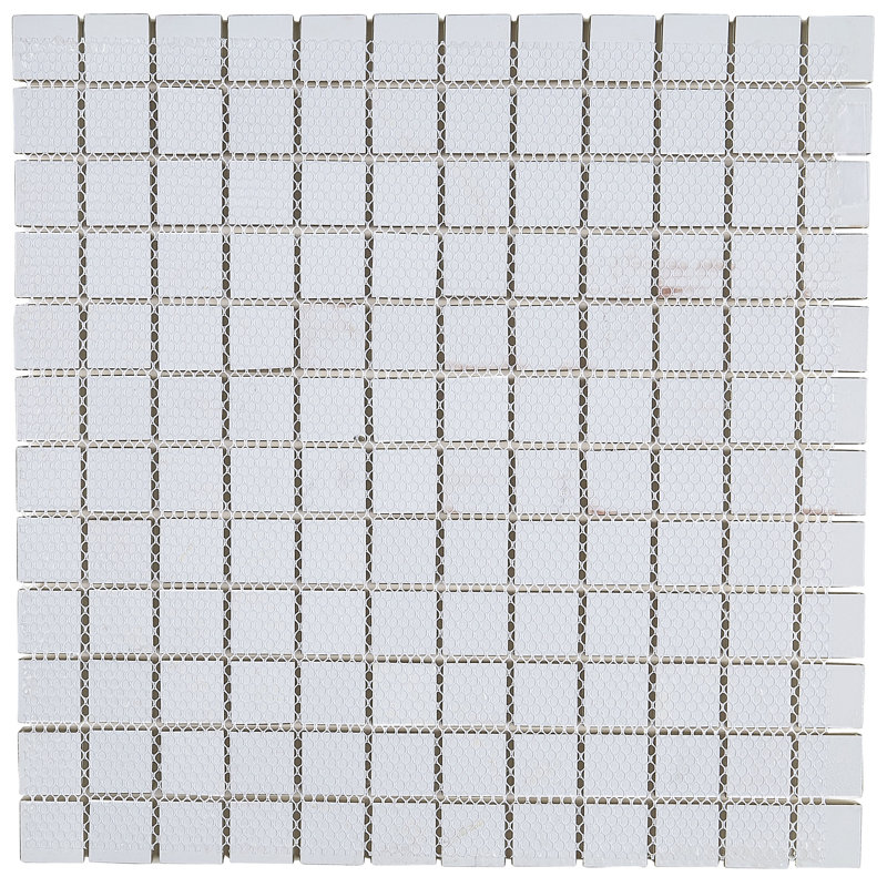 Carreau de mosaïque murale en verre 1 "x 1" Geneva, Blanc plume uni classique