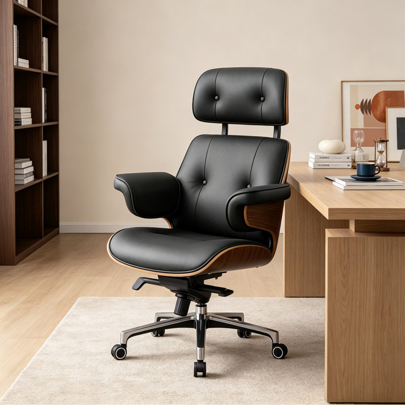 Chaise de bureau moderne en similicuir réglable, Noir