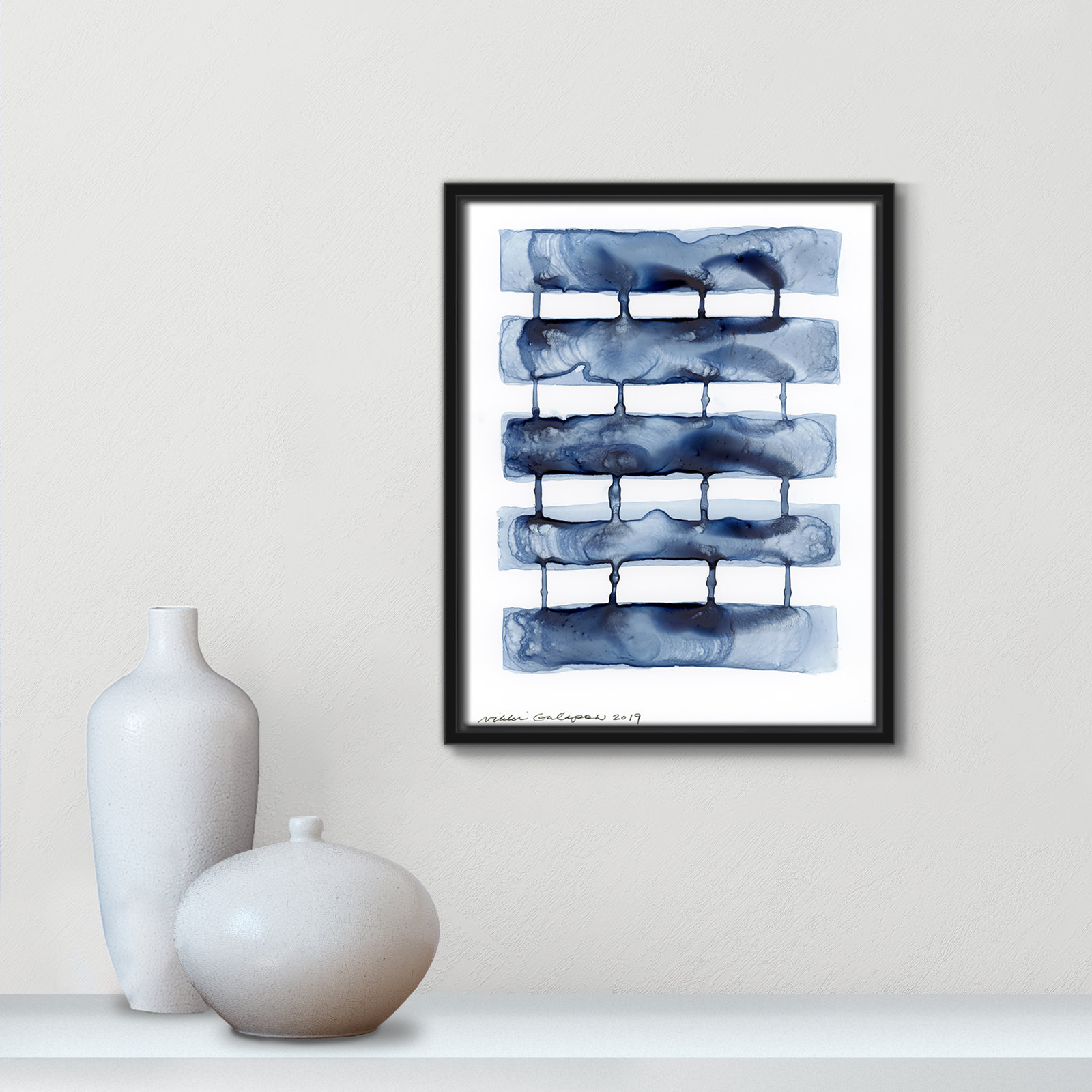 Gareth "Stitched Together I" Print by Nikki Galapon, Black Framed Canvas, 15.5" H x 12.5" W x 2" D