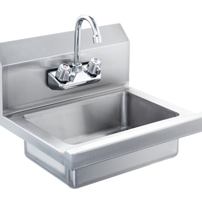 Wall Mount Hand Basin, 17 X 12.8 Inch, Stainless Steel, 360 Rotatable Faucet, Basket Strainer, Easy To Assemble, Commercial Sink, With Drainage, Rust-, High
